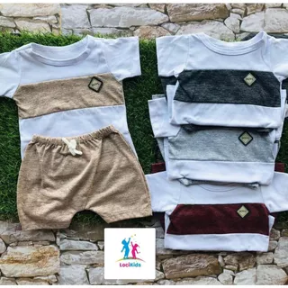 Kit 2 Peças Roupa Bebê Conjunto Camiseta e Bermuda 3 á 6 meses