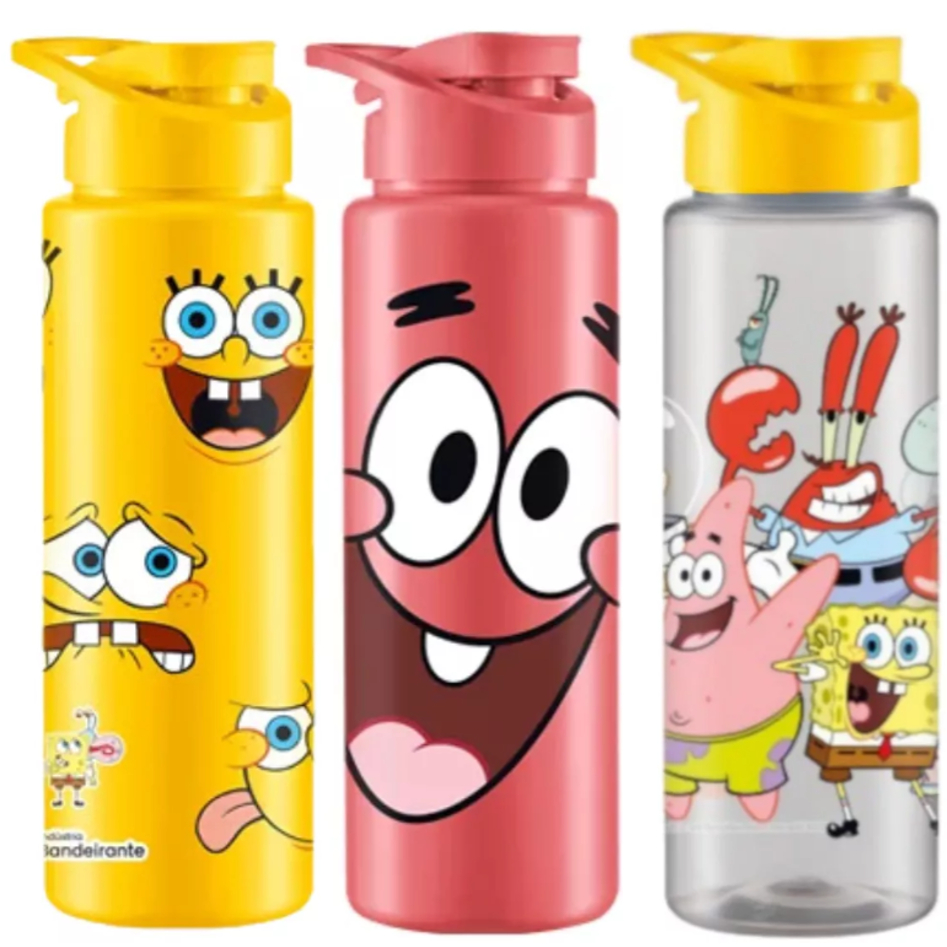 Garrafa Plastica Squeeze Personagens Turma Bob Esponja 750ml Escola Academias Passeio Lancheira
