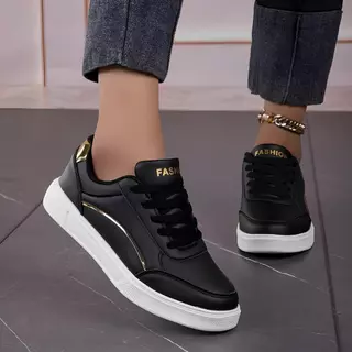 Tenis Feminino Casual Preto Dourado Retrô Clássico Original Force
