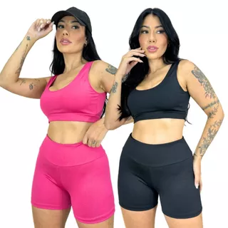 Kit 2 Conjunto Academia Shortinho e Top Fitness Roupa de Treino Feminina