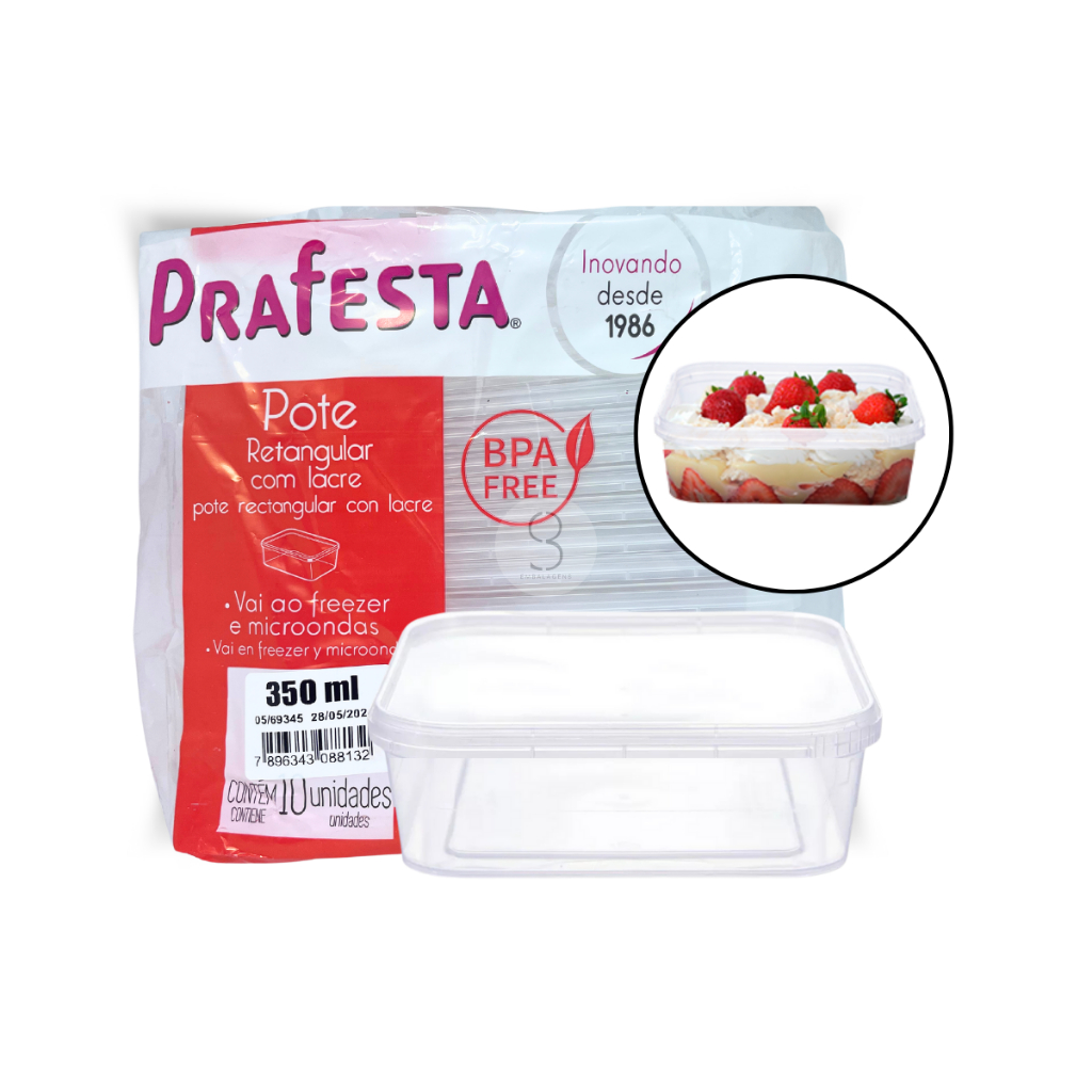 Kit Pote com Tampa lacre 350ml Retangular - 40 unidades