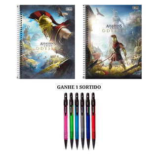 Kit 2 Caderno Tilibra Assassins Creed Odyssey 1 Matéria Universitário Capa Dura Espiral
