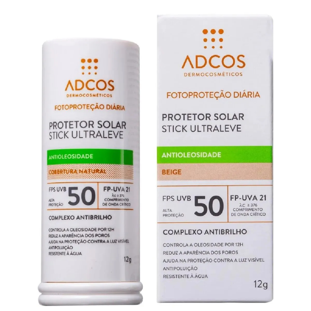 Protetor Solar Stick Ultra Leve Antioleosidade Bege FPS 50 12g - Adcos ...