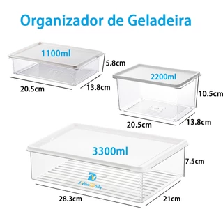 Kit 3 Organizador de Geladeira Tamanho diferentes Caixas Plásticas Com Tampa Organizadora 3300ml BC-35/36/37