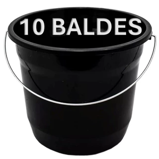 Kit 10 Baldes De Limpeza 5 Litros Alça De Ferro Reforçado Preto