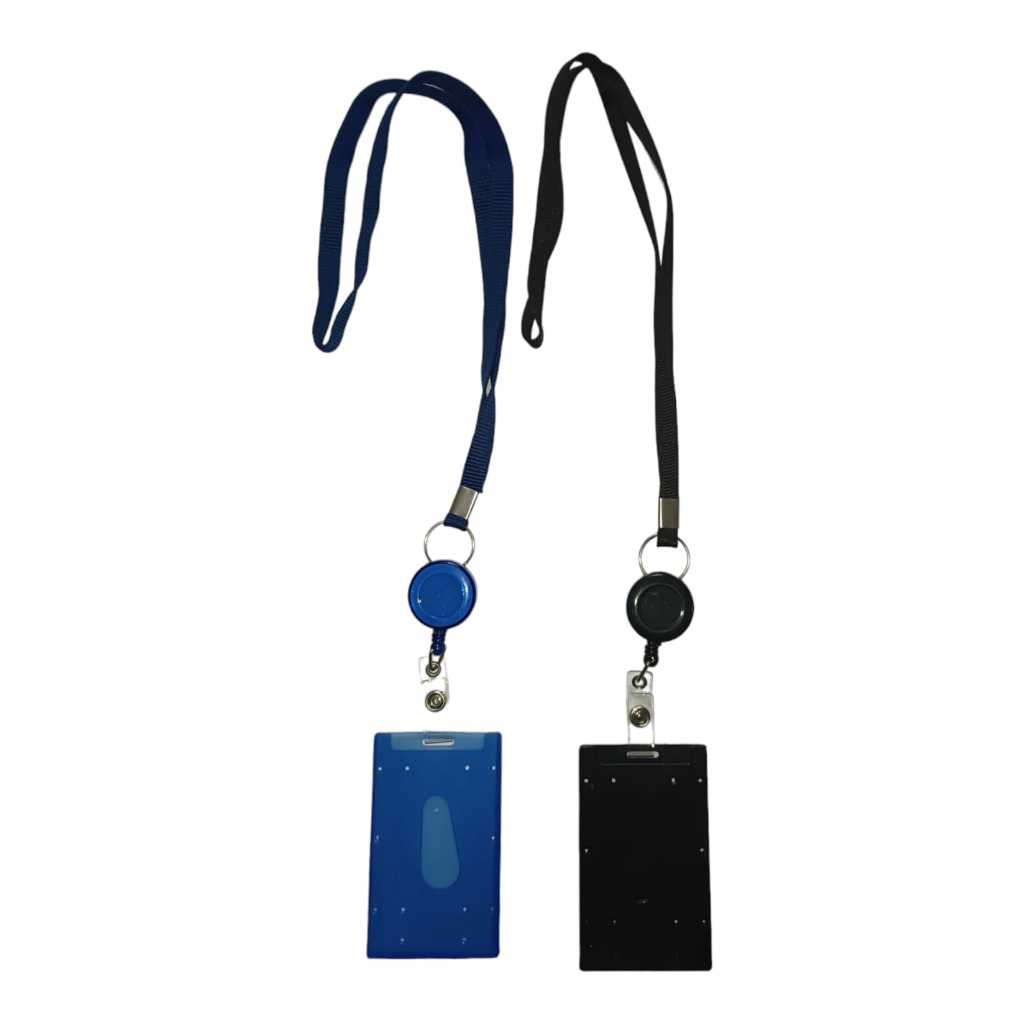 Cordão Preto + Porta Crachá Retrátil Preto Com Porta Cartão