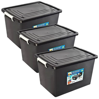 Kit 3 Caixa Organizadora Extra Grande Cesto Multiuso Para Roupas Brinquedos Com Tampa e Trava 56LTS
