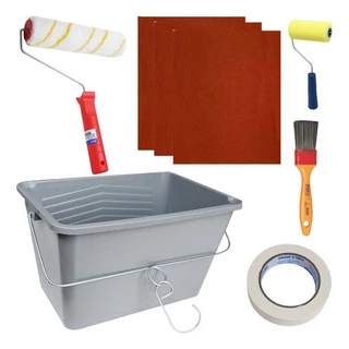 rolo de pintura de parede e pisos antirespingo Kit lixas fita crepe bandeja rolo espuma bandeja 10L