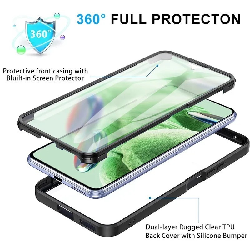 Capa Case Transparente 3 em 1 Motorola EDGE 30 G53/E22/G32/G13/G23/G52/G73/E13/G72/EDGE 40/EDGE 40 NEO E5 plus 1 Capa Case Capinha Frente E Verso 360 Full Cover (Anti impacto queda choque proteção protetora silicone reforçada transparente aparelho borda)