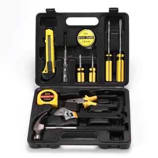 Kit Caixa de Ferramentas 12 em 1 Martelo Testador Eletricidade Trena Chave Fenda Inglesa Alicate