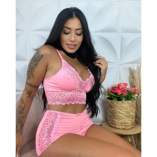 Baby doll Mila feminino sexy com detalhes em renda roupa de dormir linha noite pijama curto