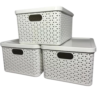 Kit 3 Caixas Organizadoras Cesto Rattan 7L Branco Com Tampa