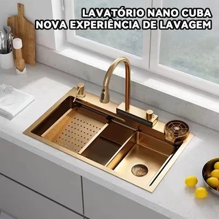 Kit Cuba Cozinha Gourmet Aço Inox C/ Torneira Flexível dourado