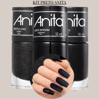KIT 3 Esmalte Manicure PRETO Básico ANITA - Noite Intensa