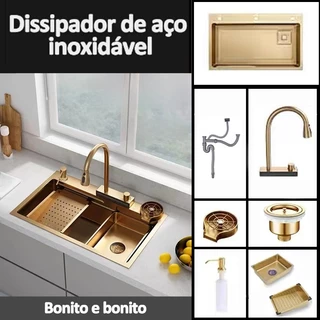 304 pia de cozinha de aço inoxidável combinada com torneira preto 75cm- envio imediato