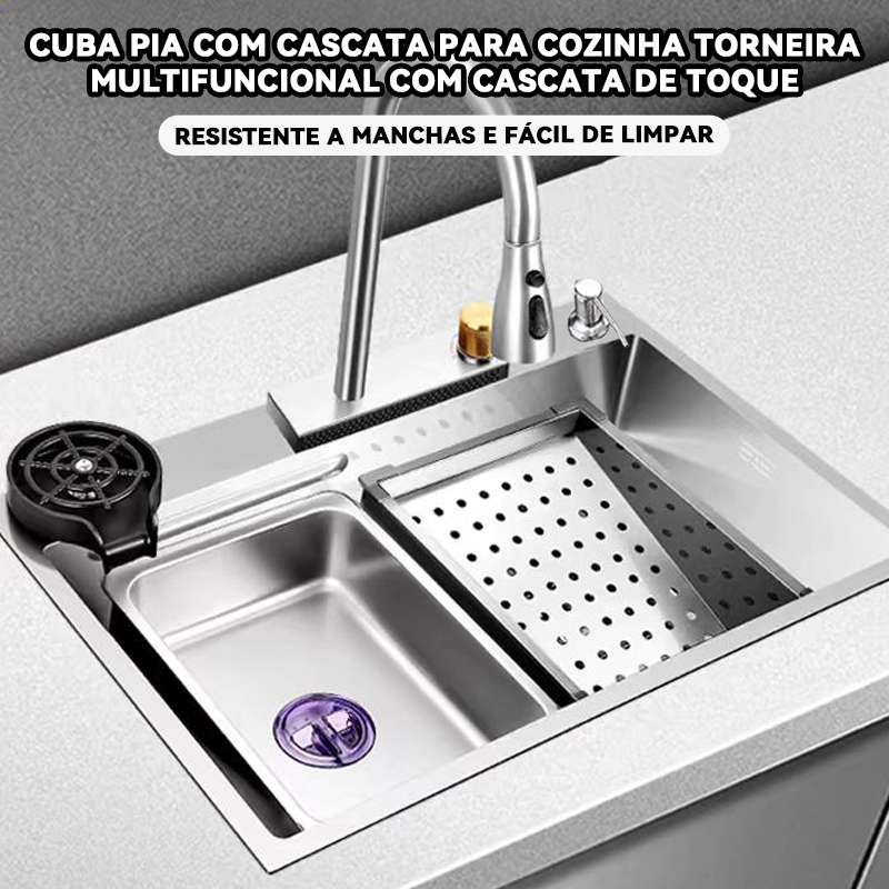 Prata Cuba Gourmet Premium Cascata Lavador Copos Torneira Completa