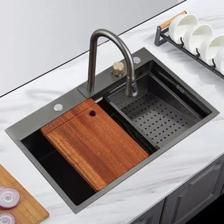 Kit Cuba Cozinha Gourmet Aço Inox C/ Torneira Flexível Preto.