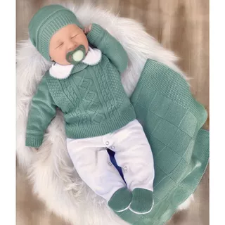 Saída de maternidade tricô verde oliva