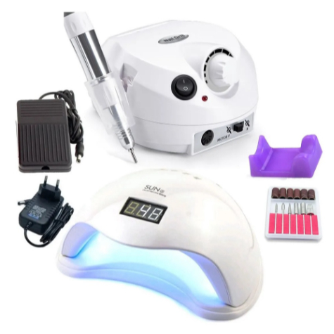 Kit Profissional Motor Nail drill 50.000RPM + Cabine Sun 5 Alongamento de Unha Gel