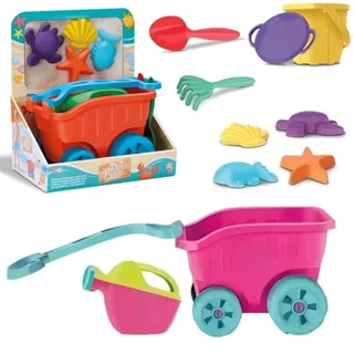 Brinquedo de Praia Carriola Com Acessórios Infantil Castelinho De Areia Praia Forminhas Baldinho Pá Completo
