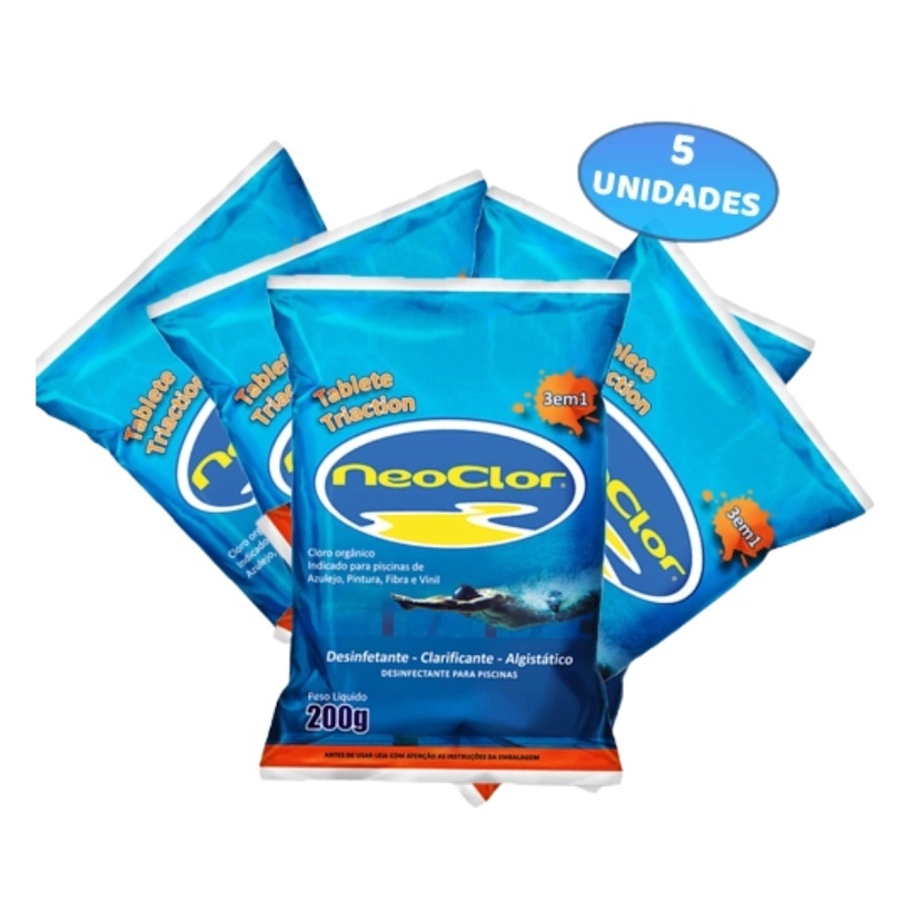 KIT 5 PASTILHAS DE CLORO NEOCLOR 3 EM 1 200G PARA PISCINAS | Shopee Brasil