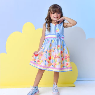Vestido infantil Menina Tema de Balões Coloridos Rodado Festa Aniversário Casual