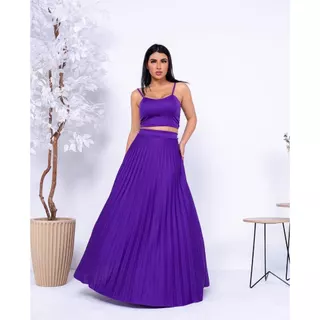 Promoção Saia Plissada Longa Forrada Lisa--083
