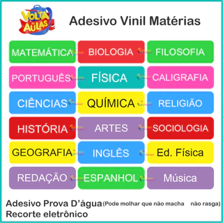 Etiqueta com Matérias Escolares para Caderno 6x2cm | Volta as Aulas | Adesivo Matérias | Etiqueta Escolar