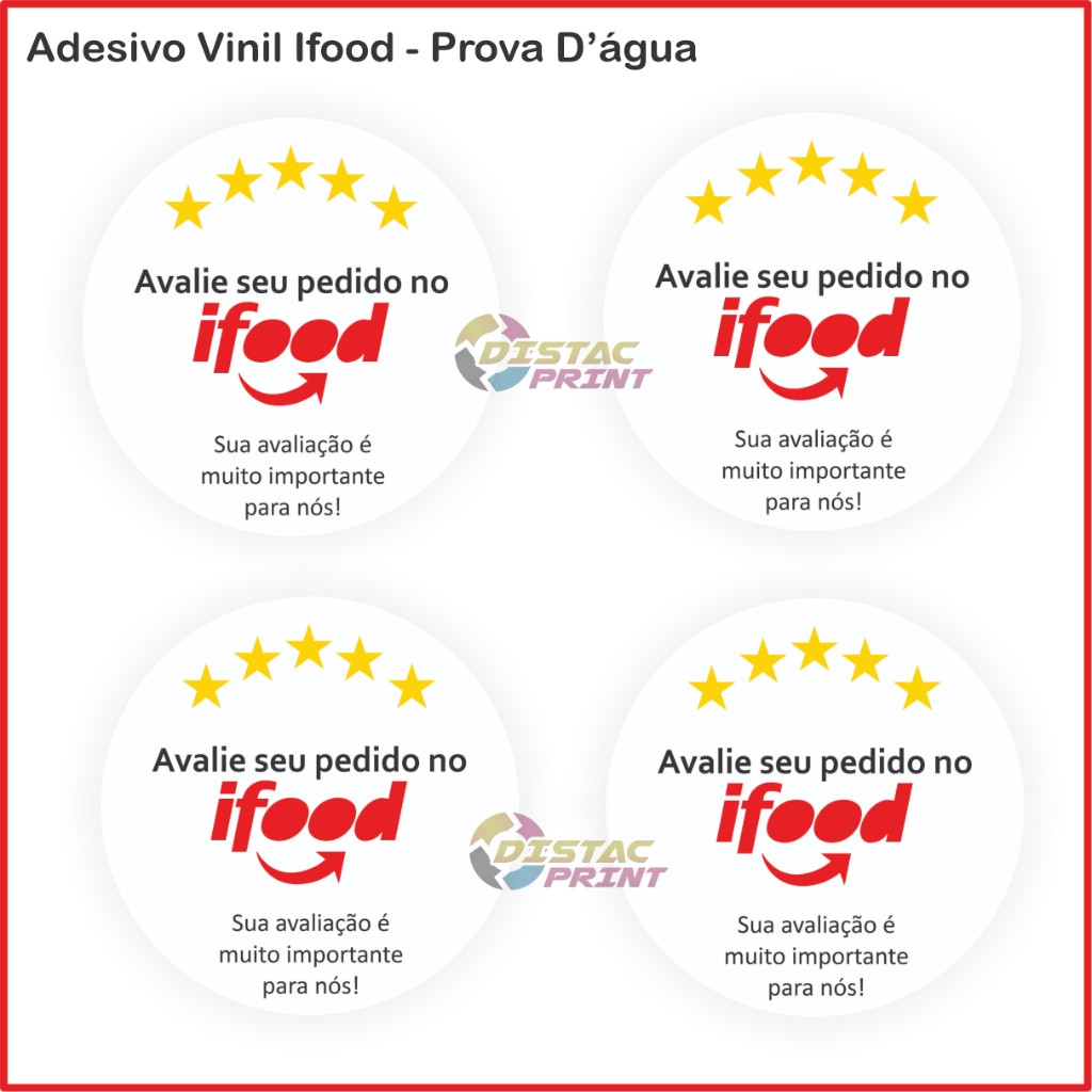 Kit 120 Adesivos Vinil para o IFood Delivery Entrega Moto Boy| 4x4 |Vinil à prova d'água