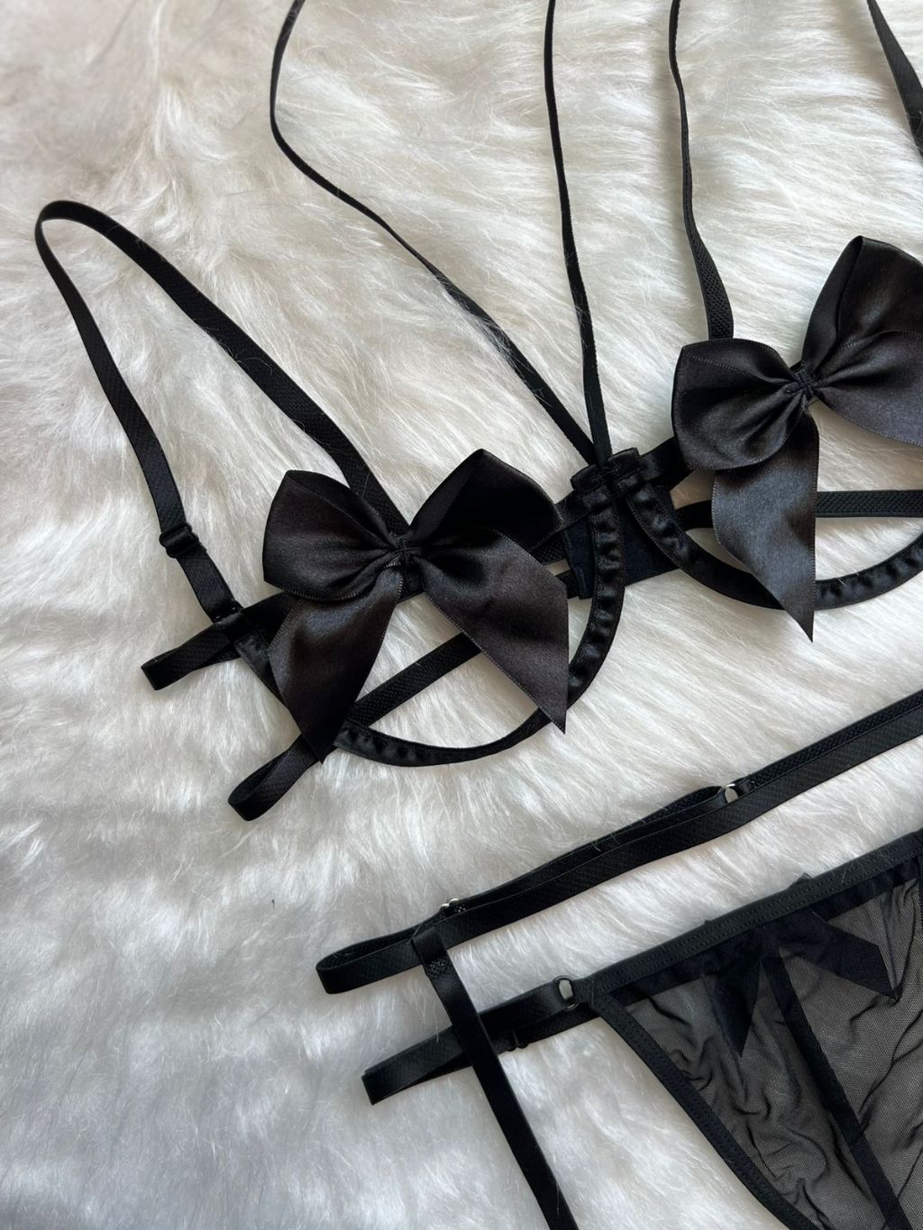 Kit Conjunto Lingerie Cinta Liga Sensual Sutiã Com Aro Laço Calcinha