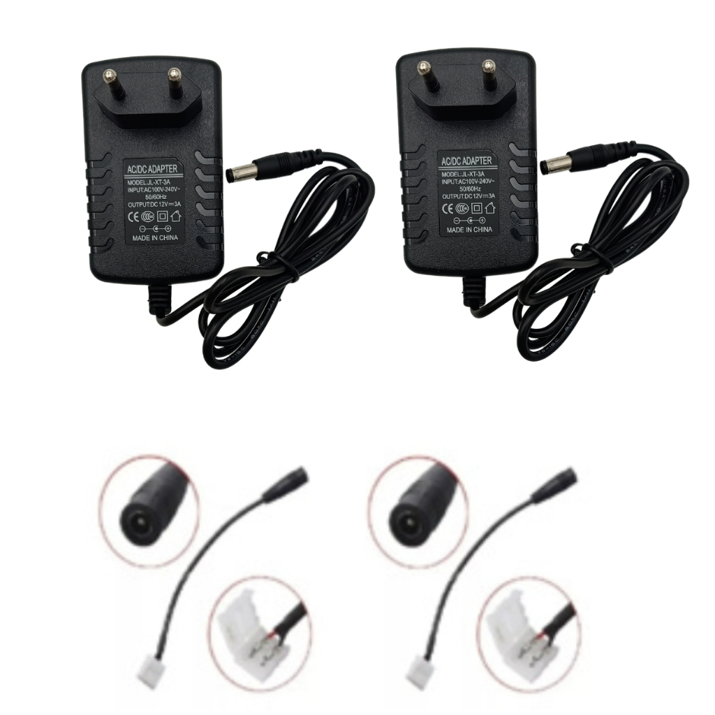 2 Fonte 12v 3a + 2 Emenda 3528 Com Rabicho P4 Femea P/ Ligar Fita Led Sem Conector P4