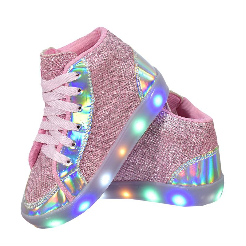 Tenis botinha infantil menina com gliter de led
