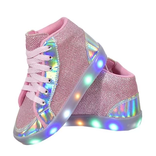 Tenis botinha infantil menina com gliter de led