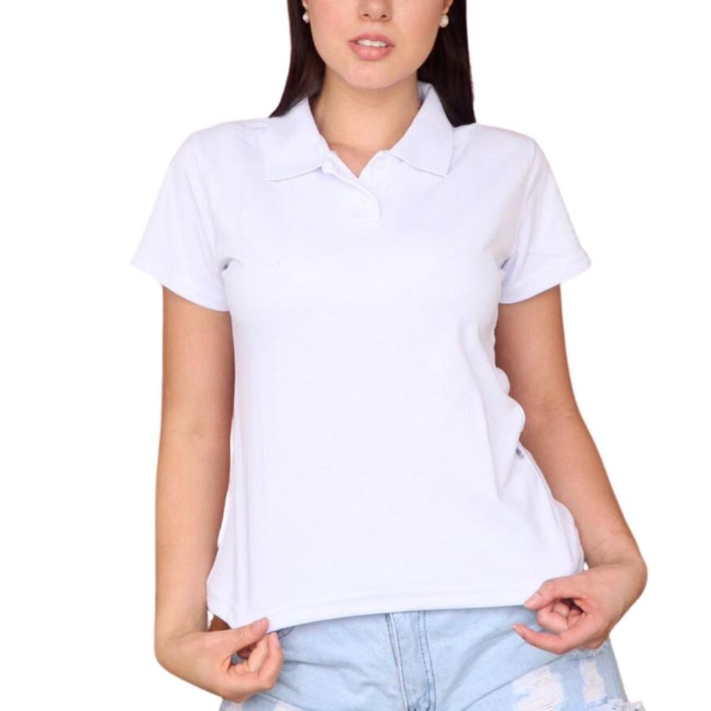 Camisa Polo Feminina Branca Lisa - P-m-g-gg-XG Confira As