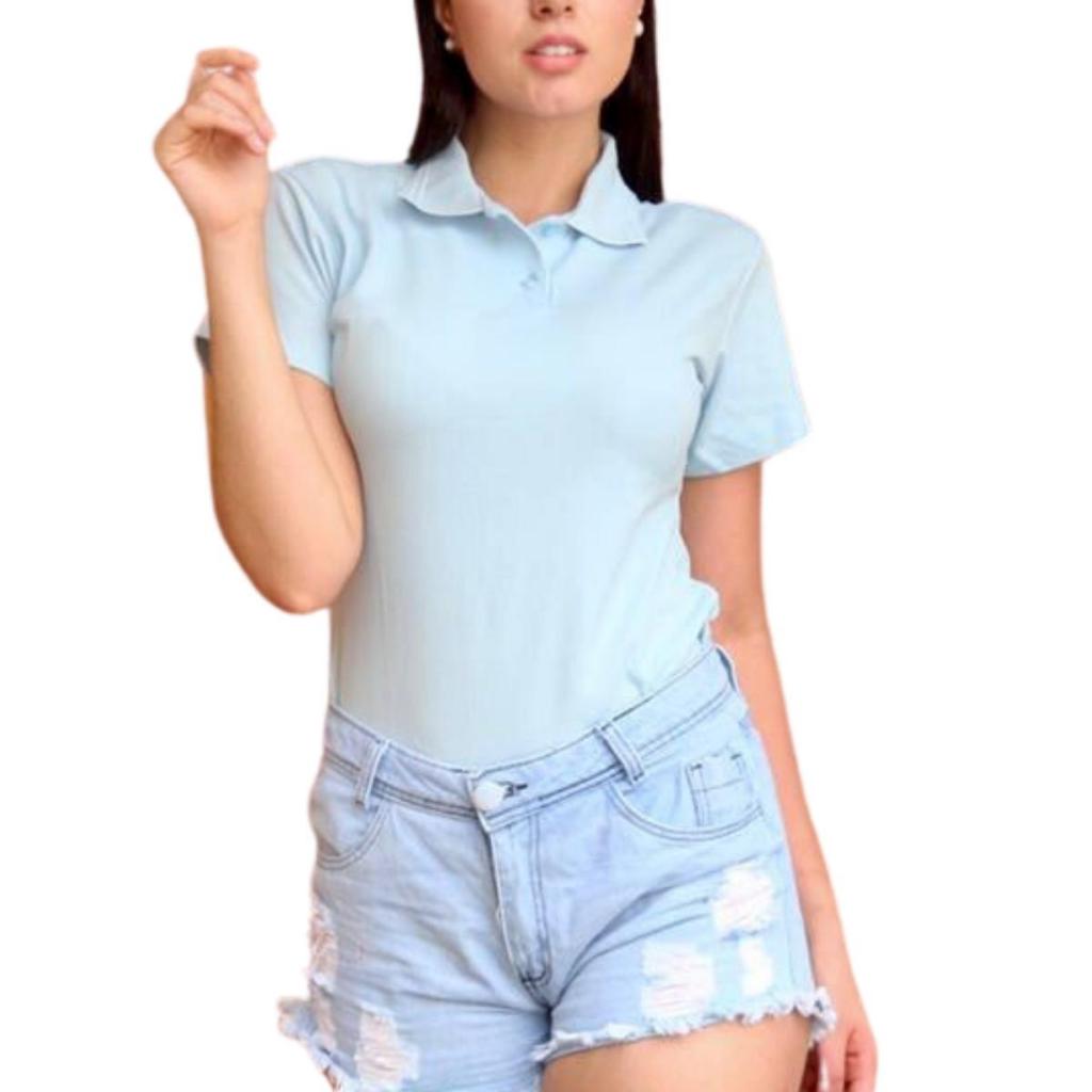 Camisa Polo Feminina Branca Lisa - P-m-g-gg-XG Confira As