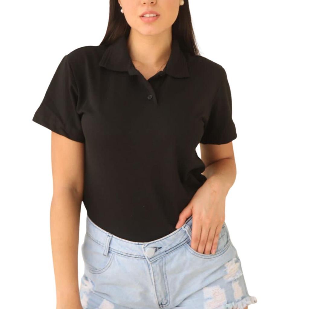 Camisa Polo Feminina Branca Lisa - P-m-g-gg-XG Confira As