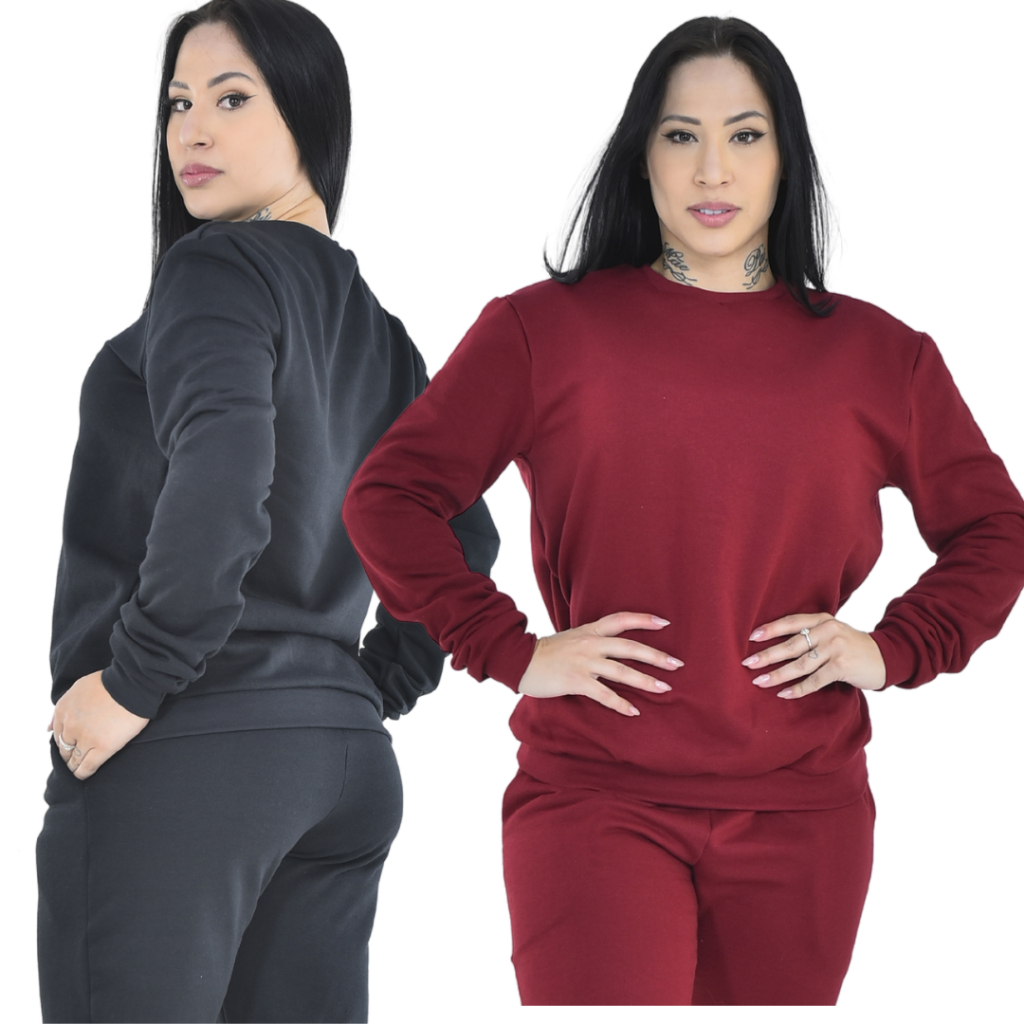 Blusa Moletom Feminina de Frio Flanelado Blusão Peluciado com Bolso e sem Bolso
