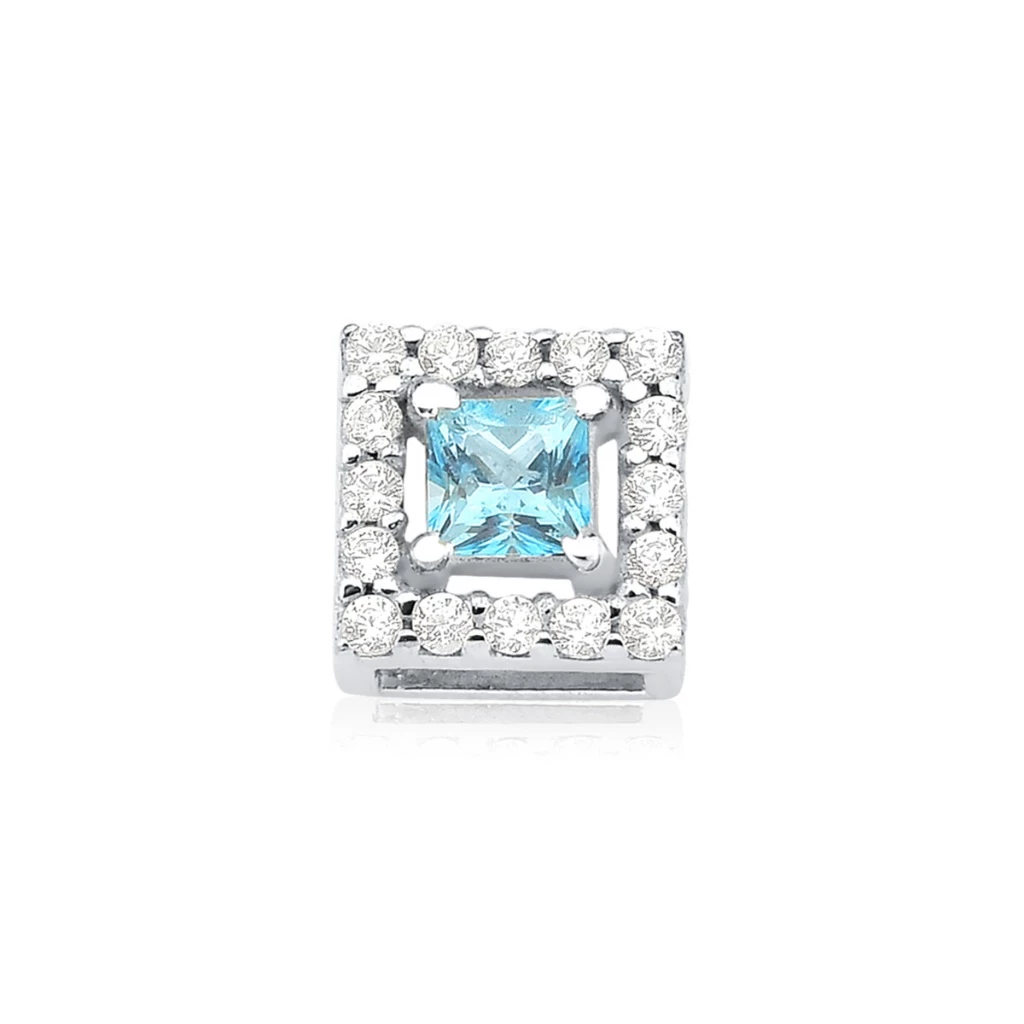 Pingente Feminino de Prata 925 Carrê Topázio Azul com Zircônias