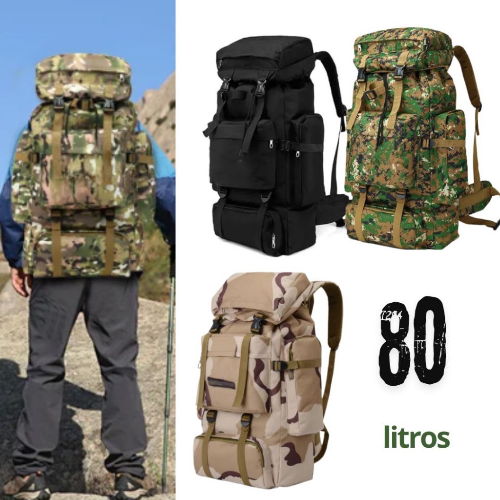 Mochila Camuflagem Grande Militar Assault Camping Impermeável 80 Litros Envio Imediato