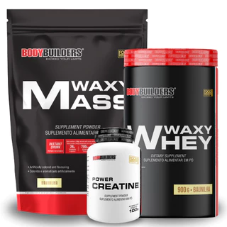 Kit Hipercalórico Waxy Mass 3Kg + Whey Protein Waxy Whey 900g + Power Creatina 100g Bodybuilders