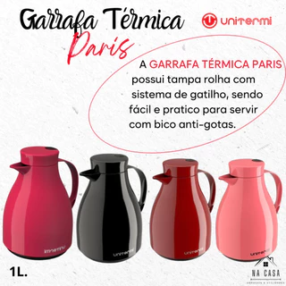 Garrafa de Café Térmica Paris 1 Litro Bule C/ Gatilho - Unitermi
