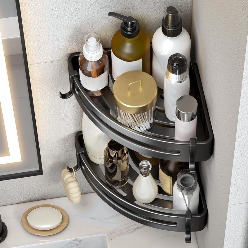 Imagem do produto kit Prateleiras de Canto Rustproof para Banheiro Sem Perfuração Racks De Armazen aluminio reforçado 1