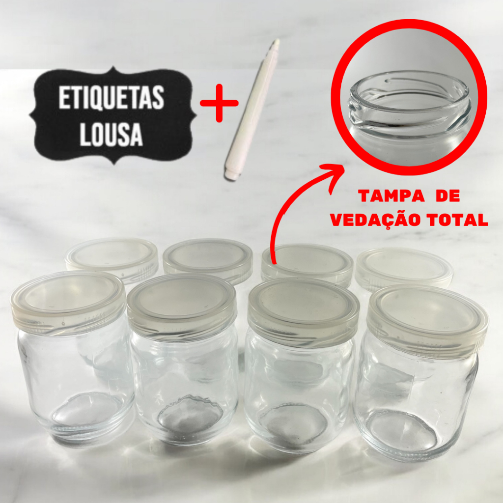 Kit Pote de Vidro 200 ml p/ Leite Materno Papinha + Etiqueta + Caneta ENVIO RÁPIDO