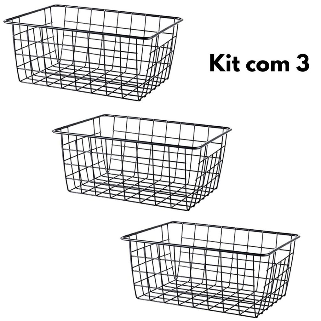 Kit Com 3 Cestos Organizadores Aramado Multiuso