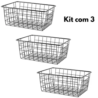 Kit Com 3 Cestos Organizadores Aramado Multiuso