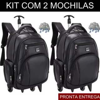 Kit 02 Mochilas Unissex Com Carrinho para Viagem Couro Reforçado Resistente Elegantes Moderno em Oferta na Shopee