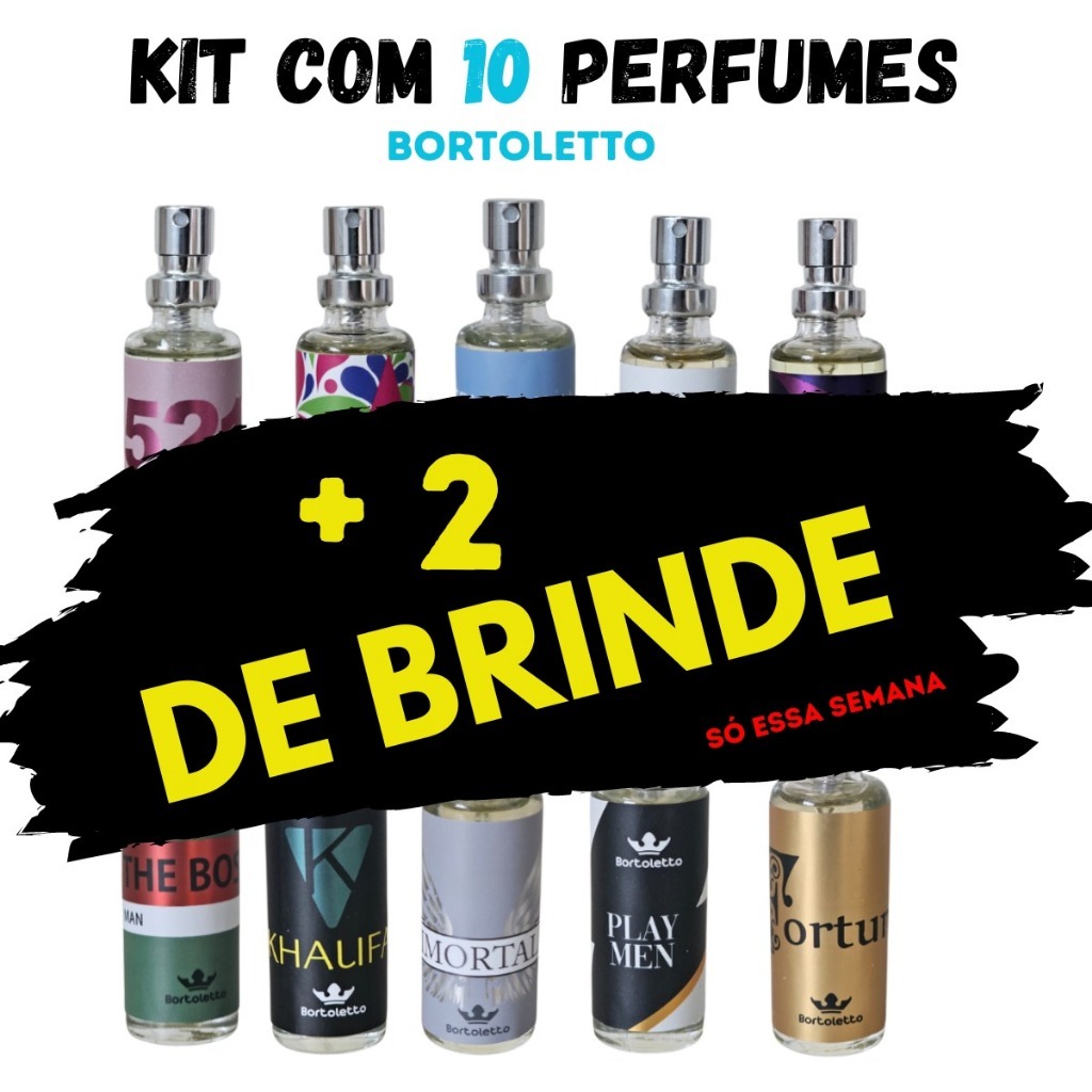 Kit com 10 Perfumes De Bolso 15ml Bortoletto Escolha A Fragrância