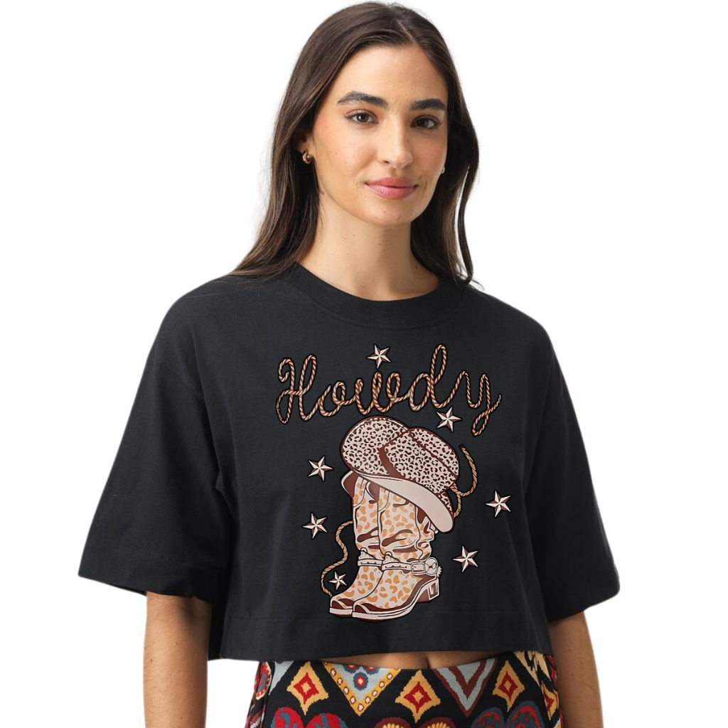 Cropped Oversized Country T-shirt Feminina Texana Howdy Western