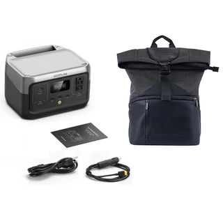 Gerador Portátil Energia com Mochila Ecoflow River 2 300W 256Wh Leve 3.5kg Wi-Fi Bluetooth Trailer Camping Casa Solar Offgrid