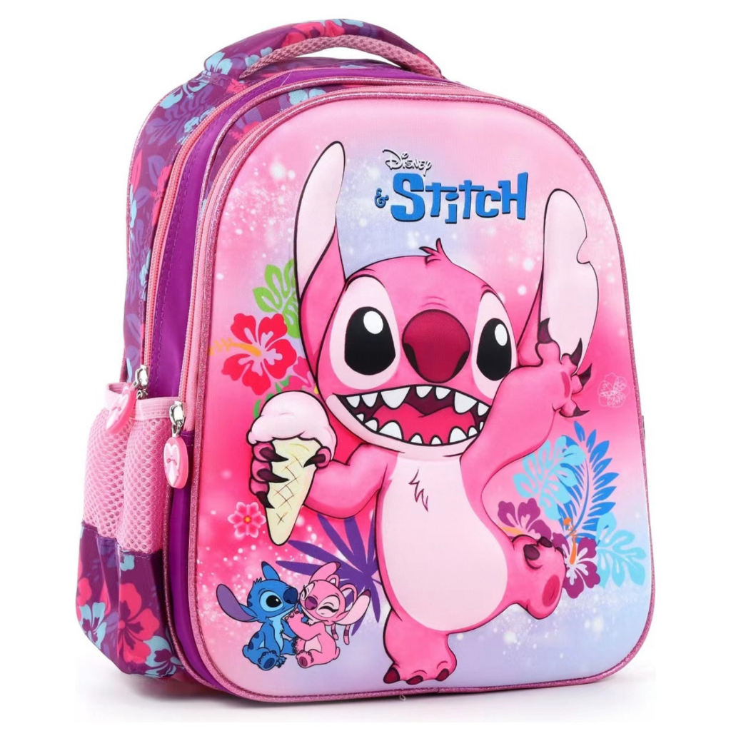 Mochila Escolar Infantil Stitch 3D Alto Relevo Infantil Rosa Grande ...